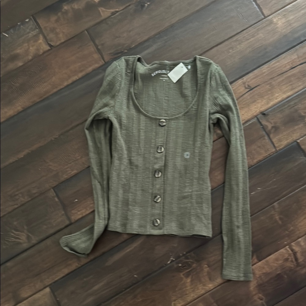 Women's Olive Long Sleeve Button-Up Top